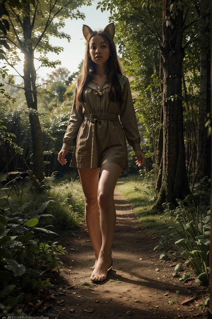 Make the illustration realistic Girl enters the forest:
Image of a girl, standing at the edge of a dark and dense forest. You can draw a mixture of surprise and determination on her face.. Fireflies may be drawn around, creating a magical atmosphere.
Meeting with forest animals:
Illustration of a girl, sitting in a clearing, surrounded by forest animals. Let them be friendly animals, like hares, squirrels and fawns, Maybe, with a slightly fabulous view, For example, with shiny eyes or small wings.
Forest Creatures:
Image of a girl meeting fairy-tale creatures. It could be elves, fairies or little gnomes. They can be drawn around her, helping or showing the way.
Magic tree:
Illustration of a big, old wood with door and windows, Maybe, With light, coming from within. A girl can stand in front of a tree, looking surprised and fascinated.
night forest:
Picture of a girl, walking along a path in the night forest, illuminated by the moon and stars. Good creatures may be drawn along the way, such as the wise owl or glowing fireflies, lighting her way.
Magic Pond:
Image of a girl у волшебного пруда, where you can see reflections of magical creatures or glowing fish in the water. Maybe, There is a talking frog or little mermaid standing near the pond.
A house in the woods:
House illustration, hidden in the forest, with warmth and comfort, coming from within. The girl may be standing at the doorstep, and she is greeted by friendly forest creatures.