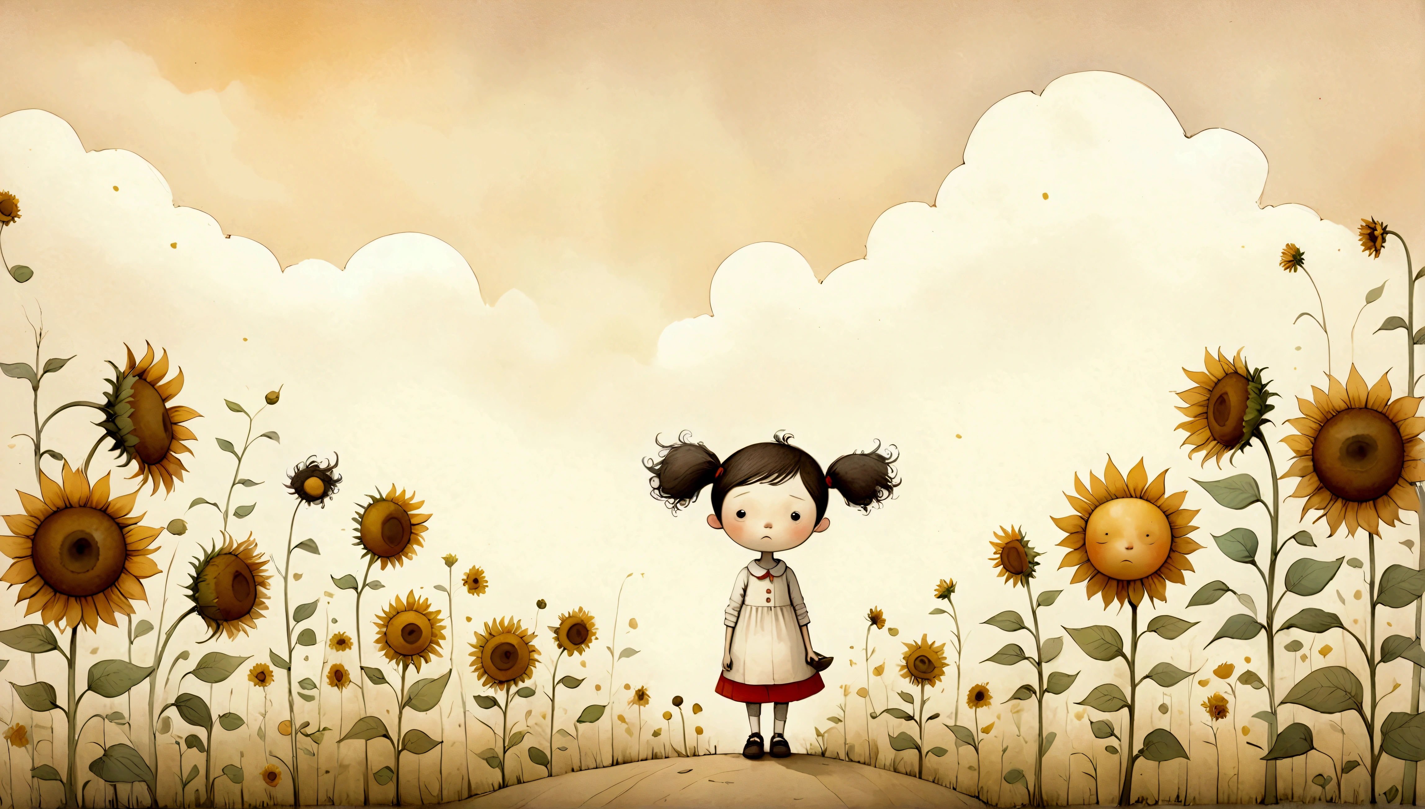 An illustration,(Draw the children with surprised expressions),(Children with open mouths and disappointed expressions),Some children sat down in shock.,children are wearing summer clothes,(The background is the garden of a house in town),sunflowers are blooming,dog snuggles,group,BREAK,children are carrying backpacks,straw hat,The children are dressed as if they are going on a field trip.,BREAK,cute illustration,surreal,artwork,Expressively,This is an illustration that looks like a picture book illustration.,draw with thick lines,Please draw with a gentle touch,Draw with pencil and watercolors,Gabriel Pacheco Style page,anatomically correct,perfect anatomy,structurally correct,Optimal configuration