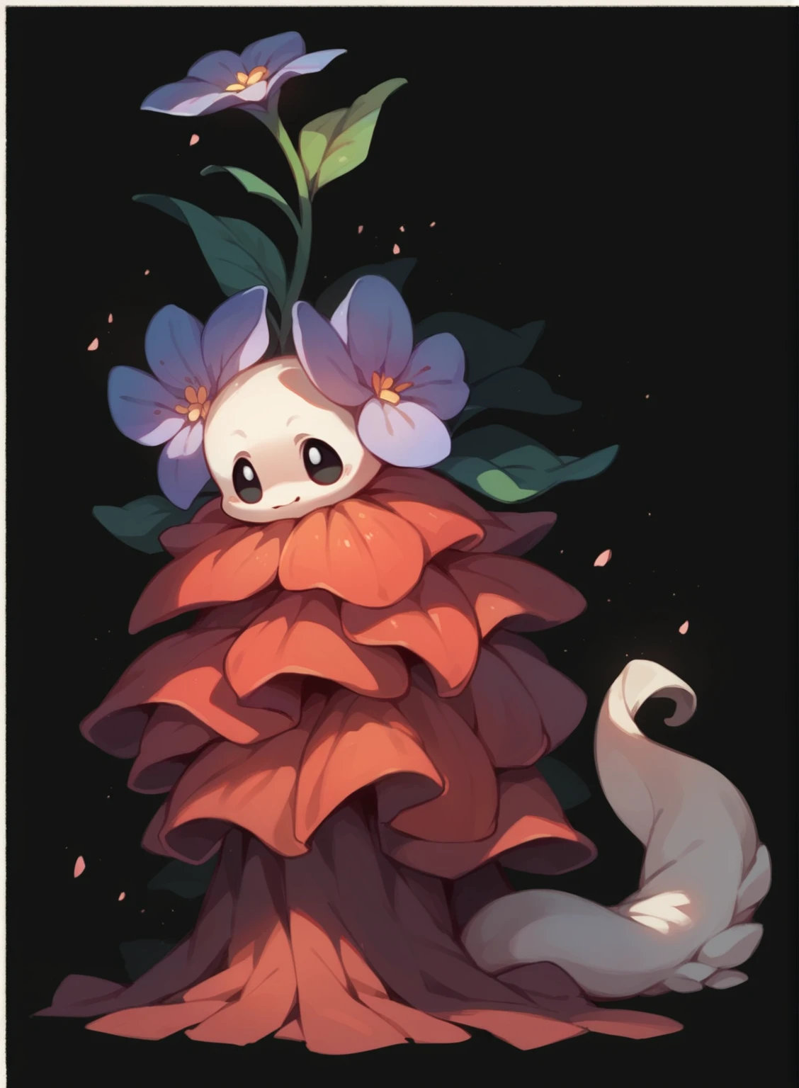 Cute root monster, small eyes, full black eyes, full of flowers