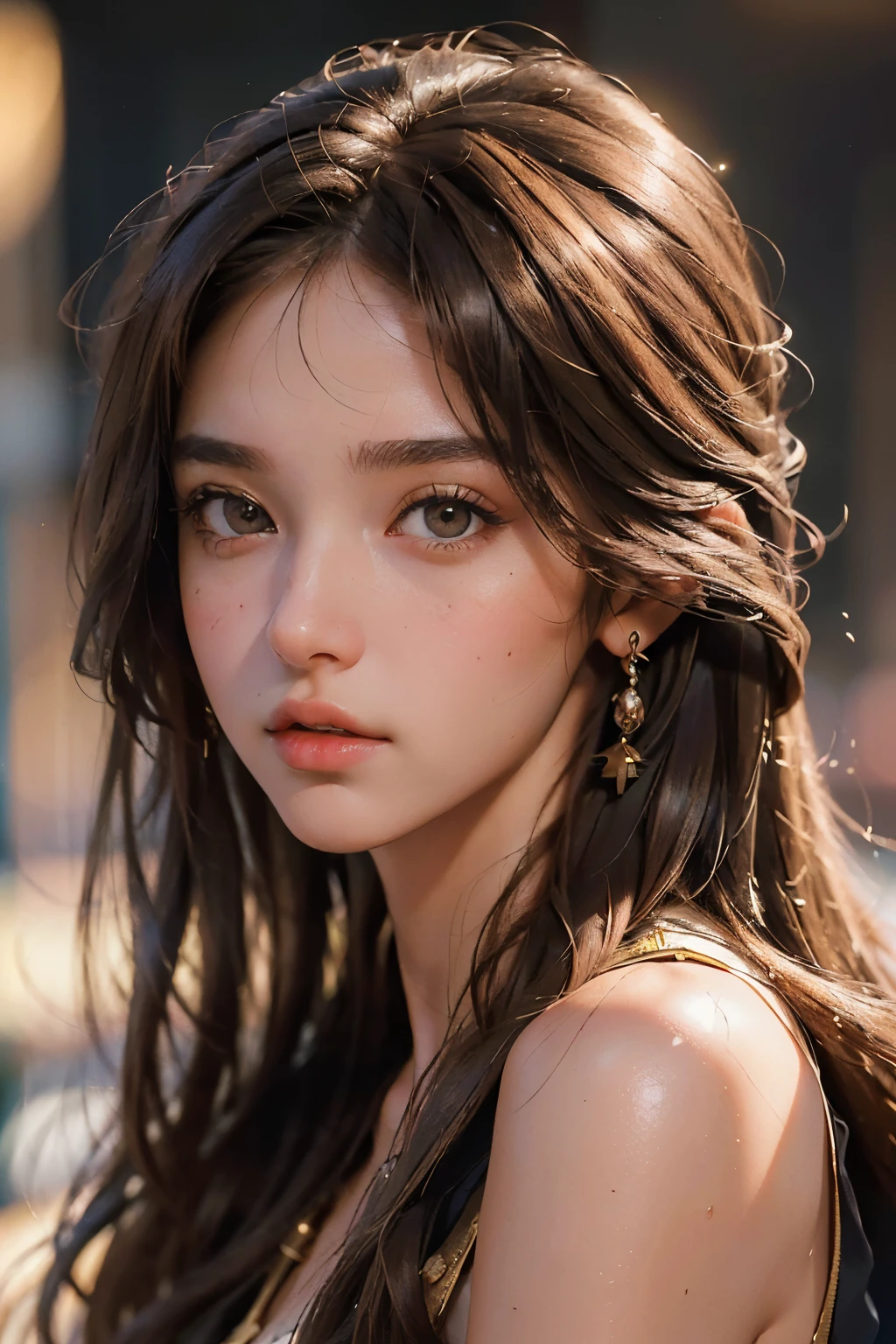 20-year-old Girl, (Masterpiece: 1.4), (8K, Realiy, RAW Photography, Best Quality: 1.4), (Brunette), (1 Girl), (Beautiful Face), (Real Face: 1.4), (Long Brown Hair: 1.3), (Hairstyle), (Realistic Brown Eyes), (Beautiful Detailed Eyes), (Real Skin: 1.3), (Beautiful Skin), (Attractive), (Ultra High Resolution), (Ultra Realistic), (High Definition), (Golden Ratio), (Detailed Face: 1.4