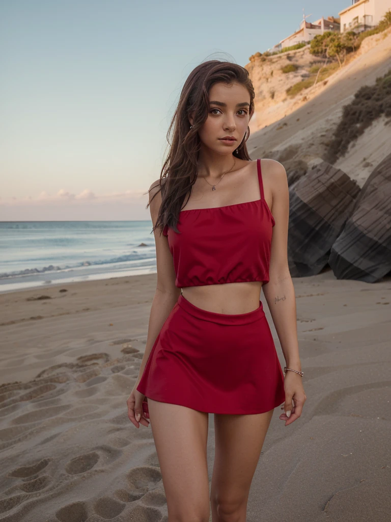 Short dresses with a mini skirt, red and a casual beach dress.Smoothsky round statue, round portrait, Gabriella Linda, full photo, Sucier Red seducer and their favorite dress