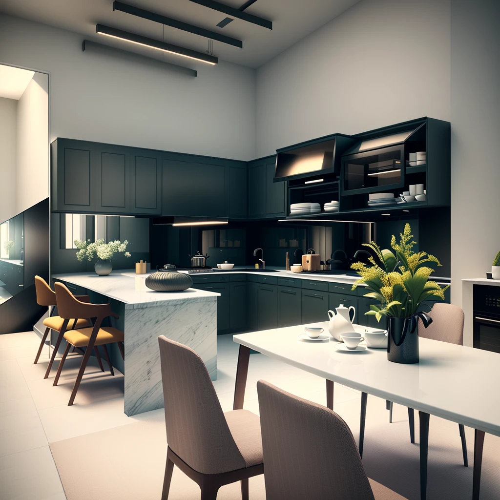 there is a kitchen with a table and chairs in it, highly photographic render, artistic render, excellent 3d render, archviz, exquisite detail, high quality 3 d render, high quality 3d render, award-winning render, rendered in enscape, precise architectural rendering, 3 d rendering, 3d rendering, luxury bespoke kitchen design, a hyper realistic