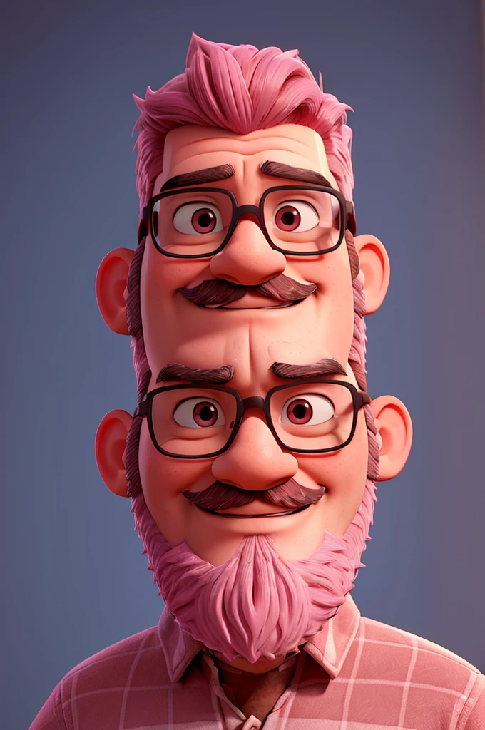 Adult man with a pink beard wearing glasses