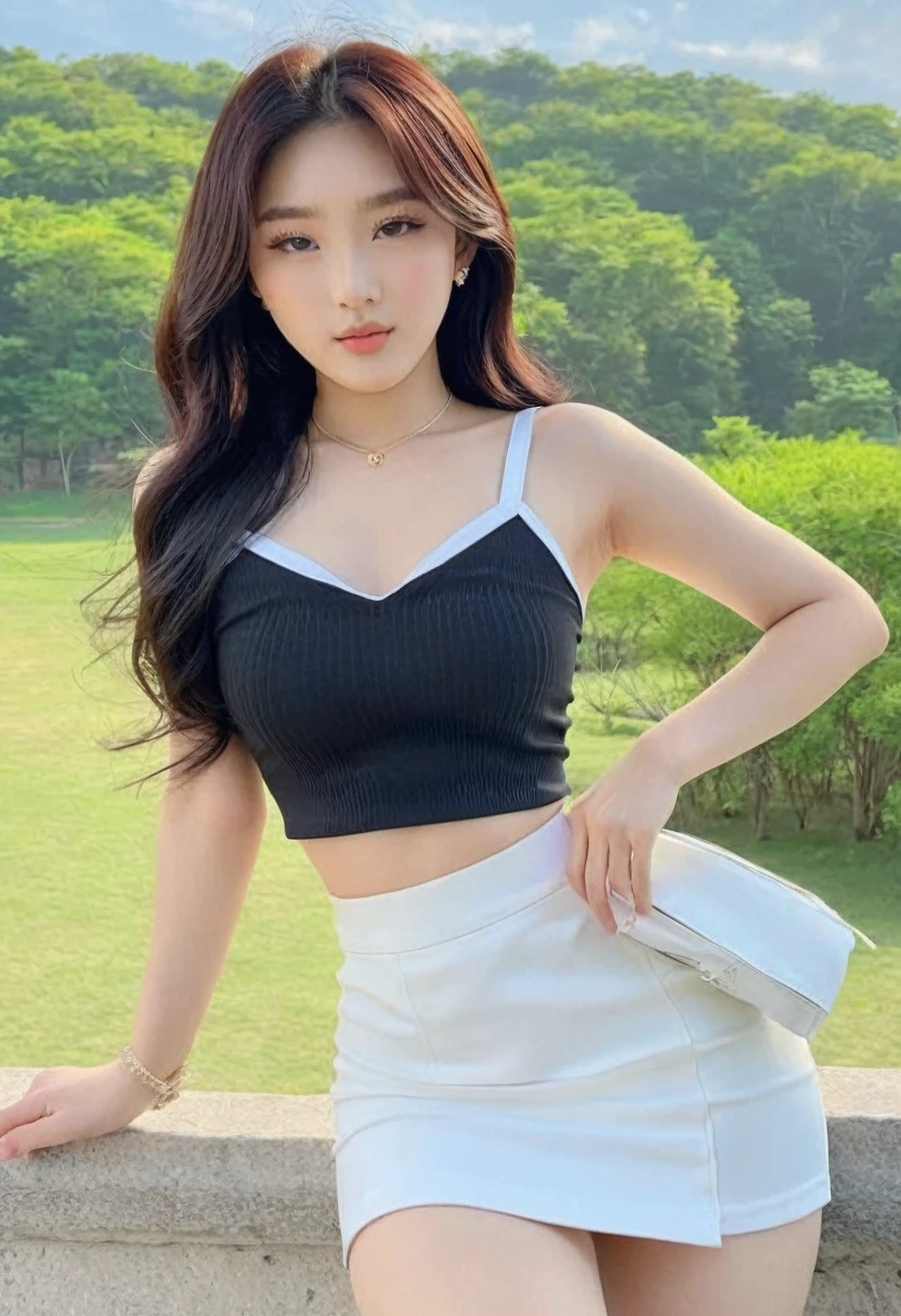 ((Best high quality:1.2)), (8k), extremely detailed, ((High detail:1.2)), (HotLexi woman), Solo, ((Go Youn-jung)), ((24 years old pretty perfect Korean Ulzzang female:1.4)), (crop top, pencil micro-skirt),