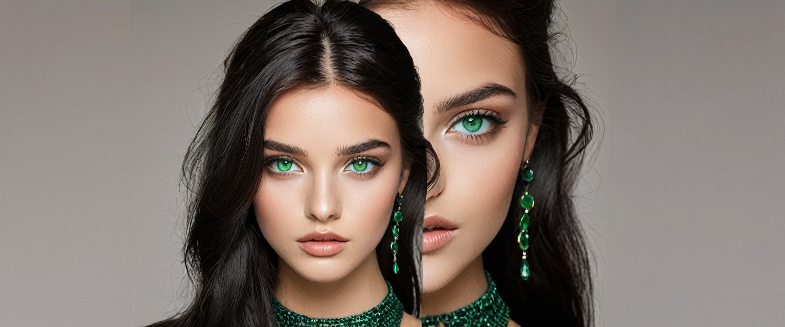 a girl with a soft contoured face with an average size, with slightly tanned skin, reddish and not very big lips, and a pair of green eyes, that demonstrated a certain familiarity with Western eye shapes, that resembled emeralds and dark-colored hair that was messy.