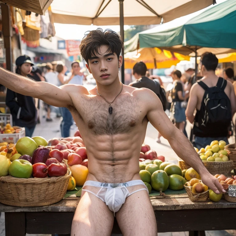 two men in leather underwear standing next to each other on a street, roberto ferri and ruan jia, black leather harness, 2 muscular attractive men, muscular men entwined together, alessio albi and shin jeongho, two muscular men entwined, gay, hard rubber chest, black harness, harness, wearing leather swim suite, Full body, Detailed handsome face, Very DIRTY, Black hair, showing off his hairy armpits, Big bulge, very hairy armpits, hairy pubic, hairy crotch, Cute handsome face, In the dirty alley, Zephyr stands bound, WEARING Tiny thong, his wrists encased in supple leather cuffs that accentuate the lines of his forearms. A bondage chest harness adorns his upper body, its intricate design revealing the play of shadows on the exposed skin of his chest. The ambient lighting casts a warm glow, creating an interplay of light and darkness. Zephyr's legs, enveloped in calf-to-thigh leather restraints, add a visual symmetry to the scene. The leather straps, secured with meticulous precision, enhance the aesthetic appeal of his bound form. The absence of a body panel in the chest harness exposes his torso, highlighting the vulnerability and sensuality of the moment. As Zephyr's hair falls slightly disheveled around his face, the room captures the scents of leather and anticipation. The alley becomes a canvas for the visual impact of restraint, each element contributing to the immersive experience. The intricate details of the bindings and the interplay of light create a visually compelling scene, ripe for exploration by an AI image generator. Both Arms behind back, handcuffed. Nipple clamps.