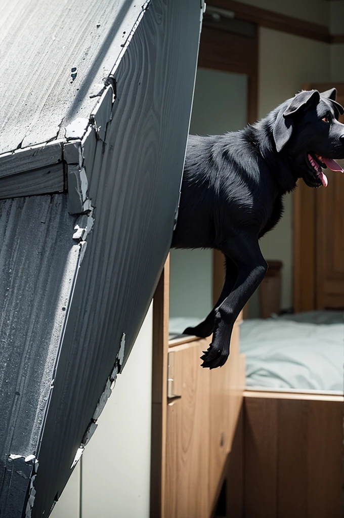 black dog destroying the house