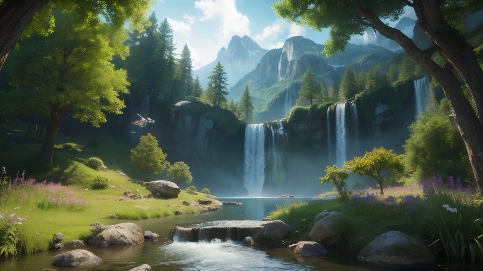 masterpiece, Highest quality, (Highly detailed CG Unity 8k wallpaper) (Highest quality), (Best illustrations), (Best Shadow) nature&#39;, null, cloud, null気の光に落ちる繊細な葉の花びらの追跡, Super detailed  