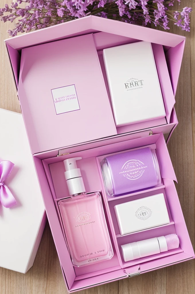 Light purple, pink, white perfume box