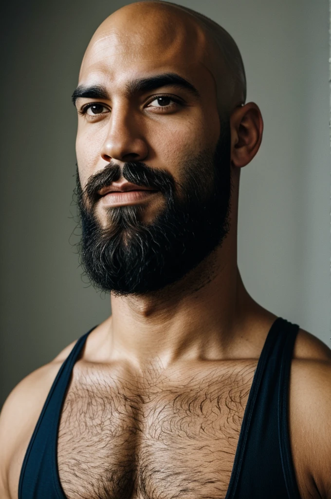 Bald mixed race bearded man