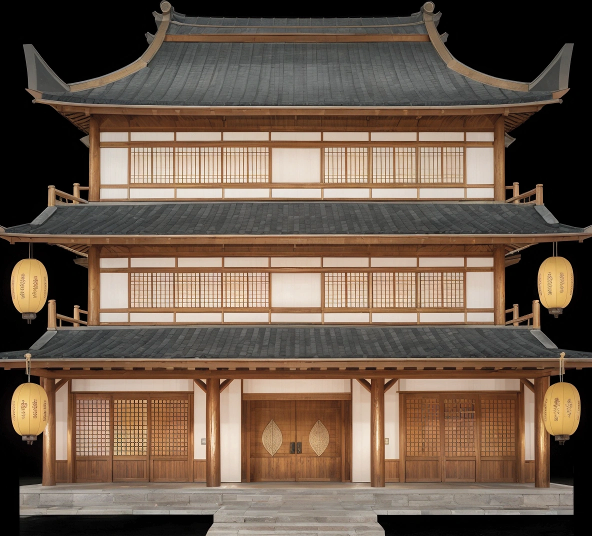 a cartoon illustration of a japanese building with lanterns on the roof, an extremely detailed building, ancient japanese architecture, japanese temple, european japanese buildings, chinese building, japanese house, japanese architecture, digital painting of a pagoda, zen temple background, a temple, temple background, temple, buddhist temple, pagoda, edo style, japanese temples, background depicting a temple