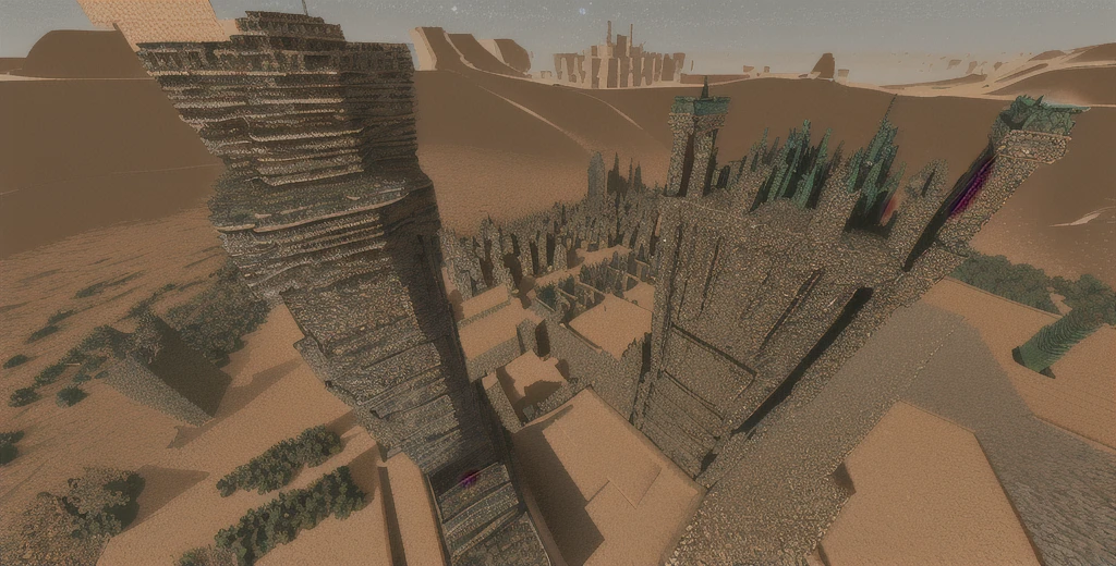 there is a very large tower made of rocks in the desert, voxel based world, desert temple, high quality voxel art, voxelart, voxels, voxel art, voxel, deep mandelbulb landscape, the in desert
