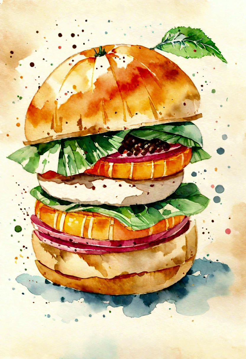 amazing food illustration, illustration, local foods, aquarelle, fruits, watercolor painting style, super realistic food picture, traditional drawing style, water color, watercolor illustration style, drawn image, water colour, aquarel, made of food, food particles