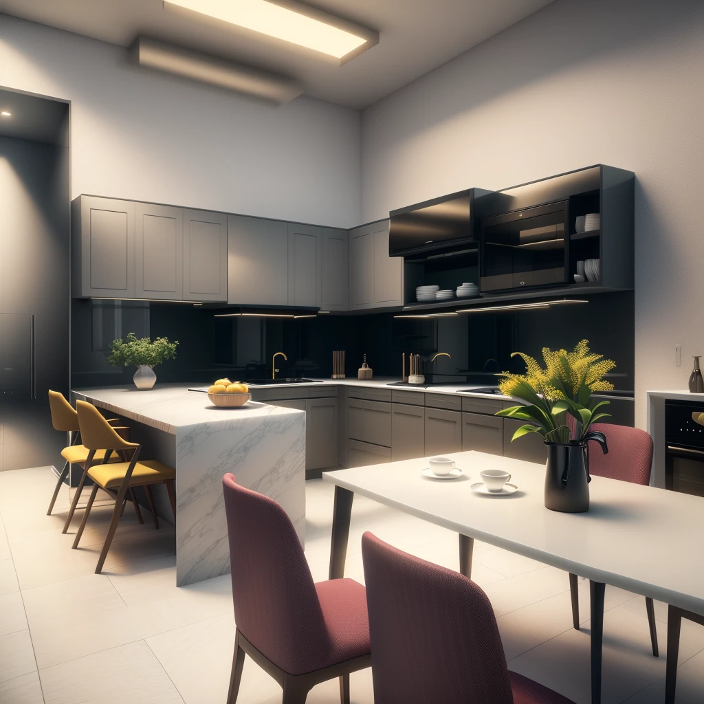 there is a kitchen with a table and chairs in it, highly photographic render, artistic render, excellent 3d render, archviz, exquisite detail, high quality 3 d render, high quality 3d render, award-winning render, rendered in enscape, precise architectural rendering, 3 d rendering, 3d rendering, luxury bespoke kitchen design, a hyper realistic