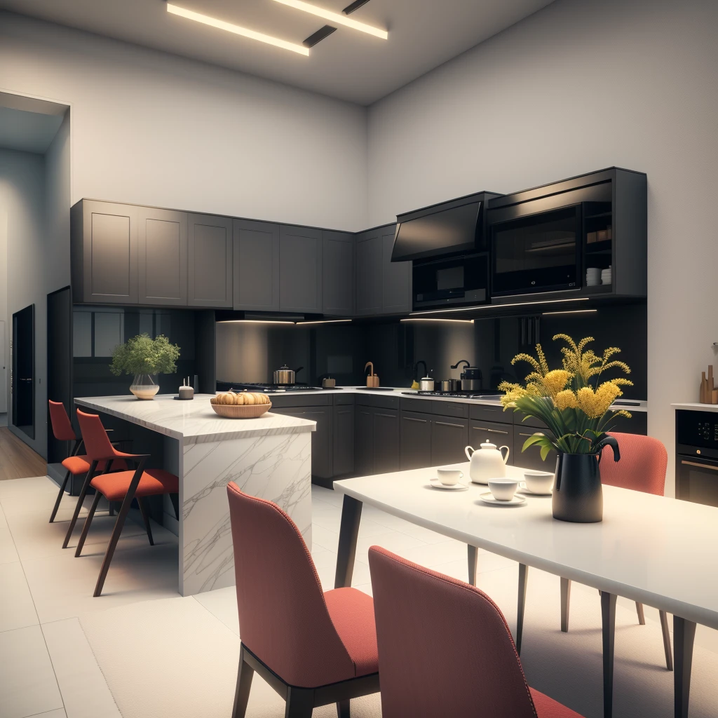 there is a kitchen with a table and chairs in it, highly photographic render, artistic render, excellent 3d render, archviz, exquisite detail, high quality 3 d render, high quality 3d render, award-winning render, rendered in enscape, precise architectural rendering, 3 d rendering, 3d rendering, luxury bespoke kitchen design, a hyper realistic