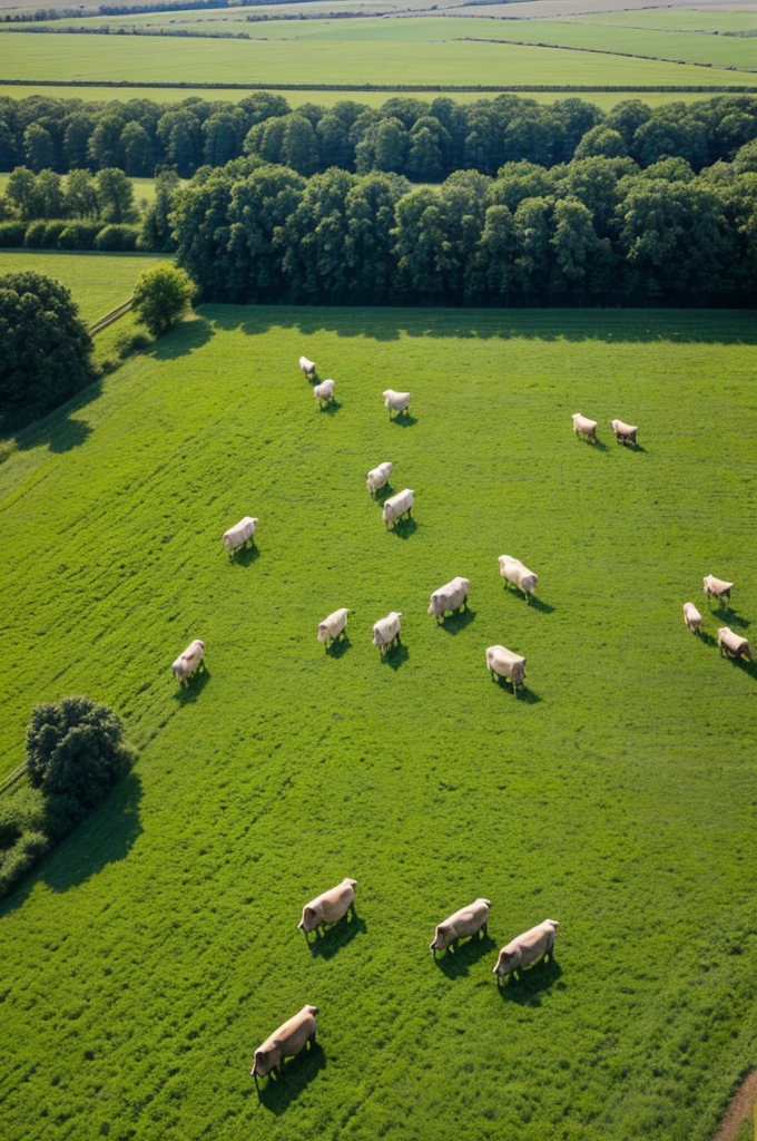 Cows in a pasture seen from above with a drone