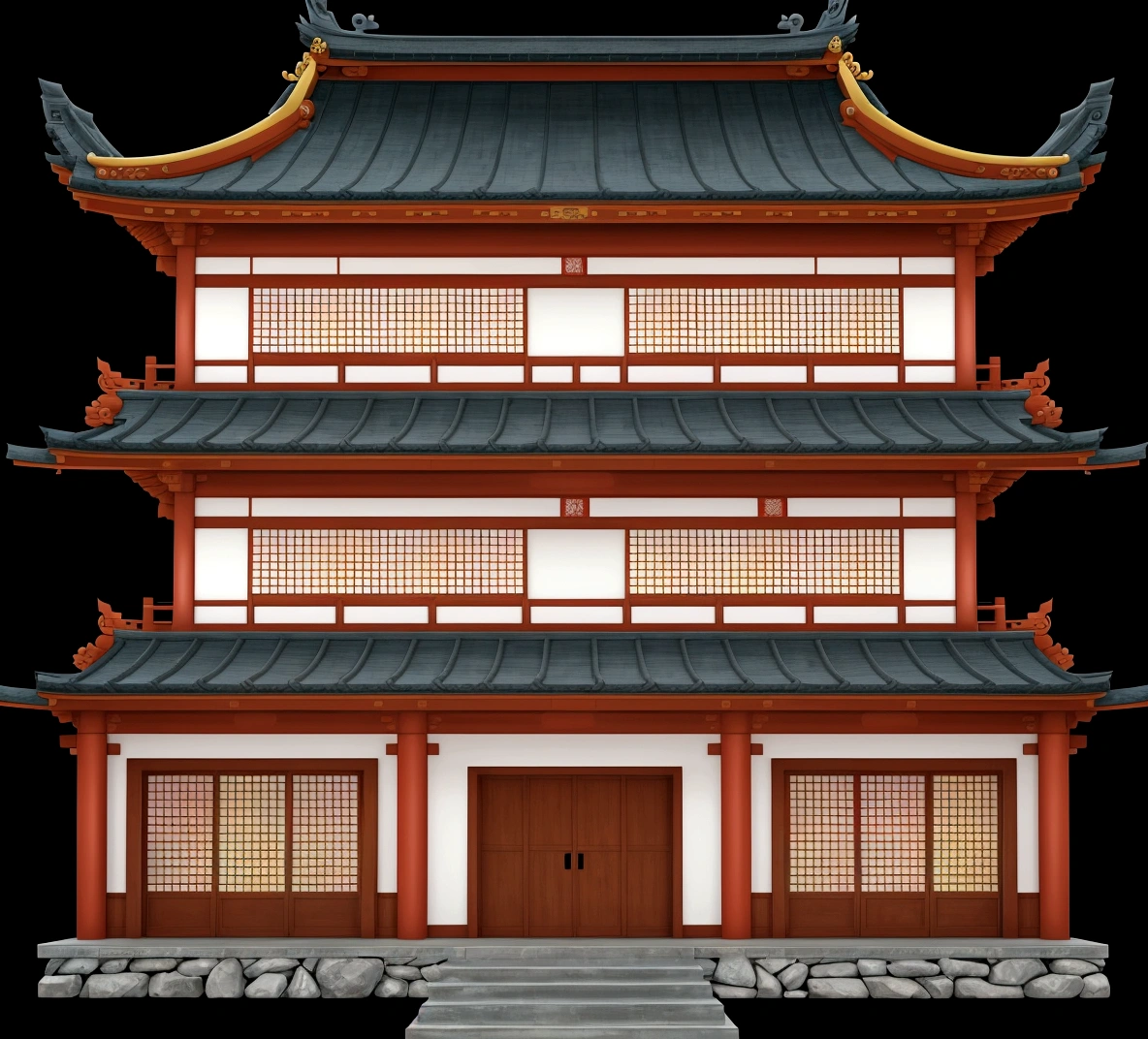 a cartoon illustration of a chinese building with a door and windows, an extremely detailed building, zen temple background, japanese temple, european japanese buildings, japanese house, ancient japanese architecture, digital painting of a pagoda, chinese building, temple background, japanese architecture, japanese temples, background depicting a temple, a temple, inspired by Tōshi Yoshida, temple