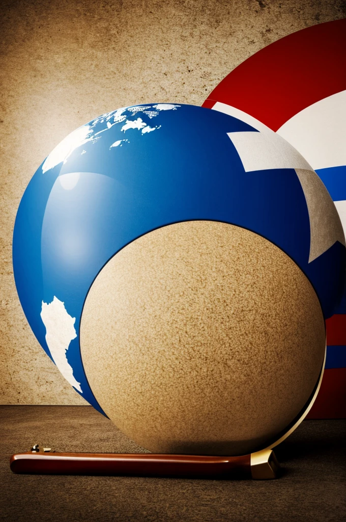 World globe, guitar, flag