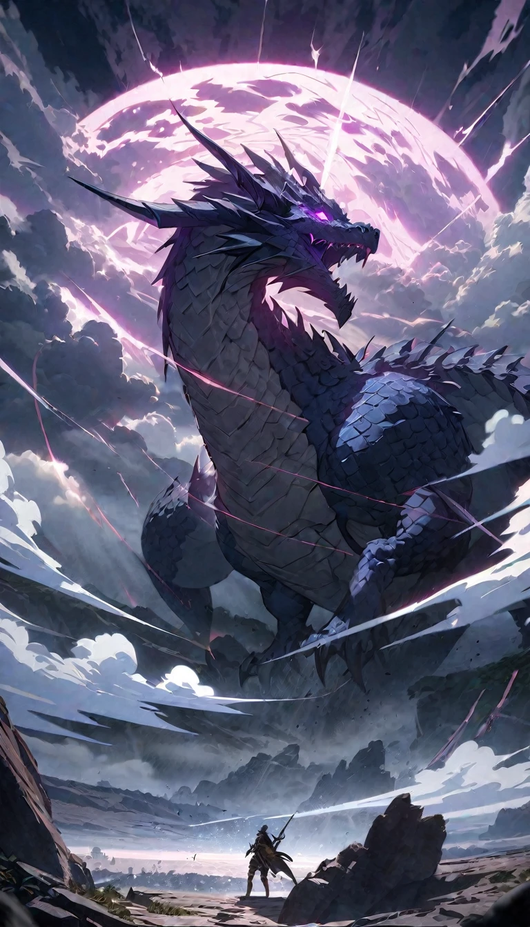 anime aestetics, anime scenery, mythical creature, a storm dragon flying close to the stormclouds, dark blue scales, violet skin, long curvy horns, electric impulses covering the body, epic scene, thunder storm, skyscape, anatomicaly correct, western dragon, dnd, dark fantasy, dungeons and dragons, wide shot, atmospheric perspective, perspective, best quality, highres, HD, 4K, award winning, super detail, accurate, masterpiece, anatomically correct, textured skin