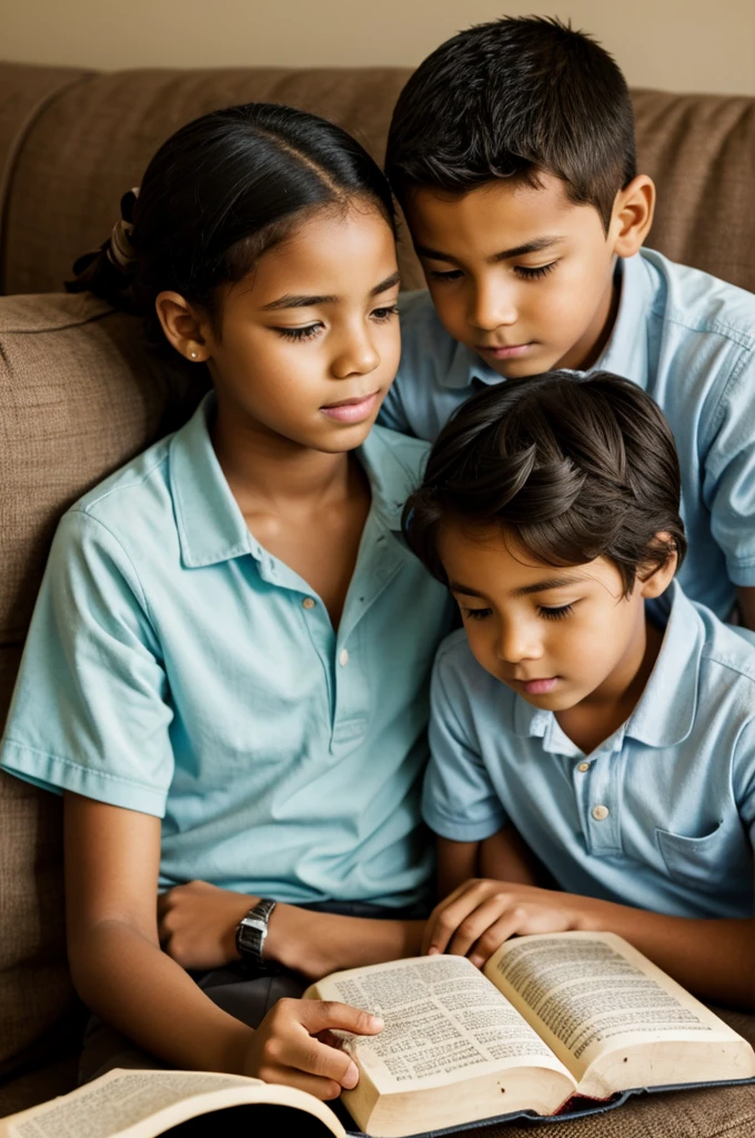 Boy and girl reading the Bible