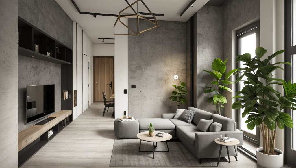 Industry style, livingroom, beautyful warm light