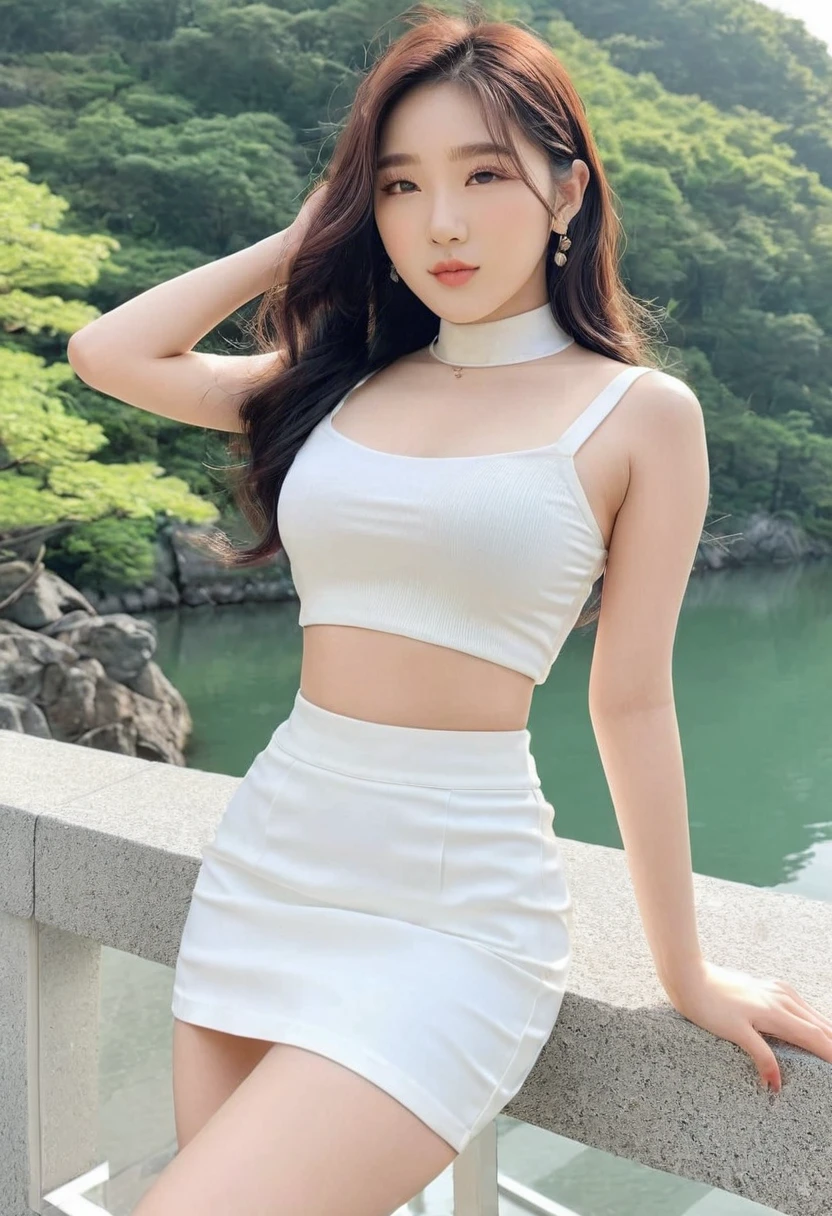 ((Best high quality:1.2)), (8k), extremely detailed, ((High detail:1.2)), (HotLexi woman), Solo, ((Go Youn-jung)), ((24 years old pretty perfect Korean Ulzzang female:1.4)), (crop top, pencil micro-skirt),