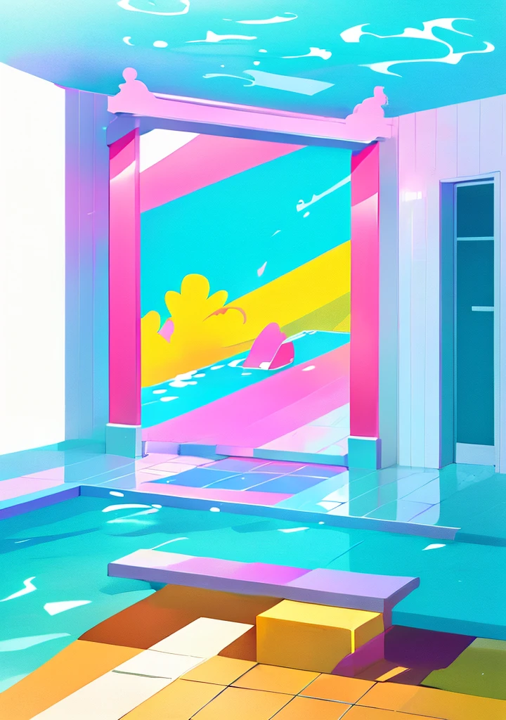 steven universe draw style. background scene, swimming pool stage, ultra hd, 4k, high quality, without person, multicolor, floor perspective, size orientation horizontal
