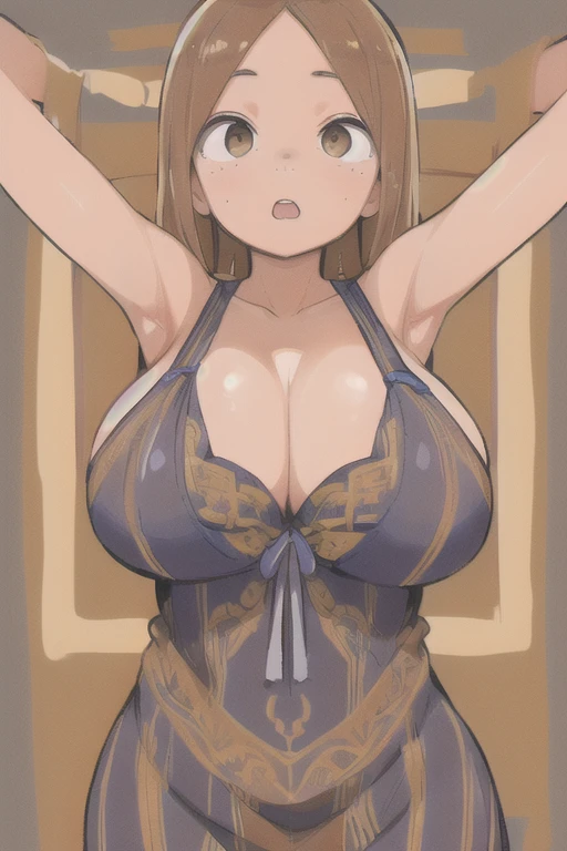 (masterpiece, high quality,:1.4), break,
The very best, French Polynesia,Brown-skinned girl、（freckles）、（Huge breasts:1.5）、The whole body is visible、、Titty fuck、（Sleeveless long dress）、