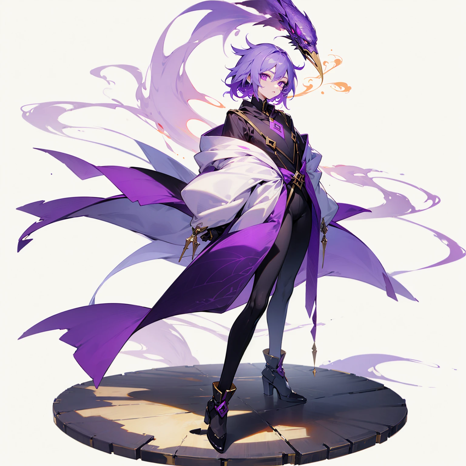(Random evolusion), Crane mixed with human body, full body versio gold skins, There was smoke in his mouth, (purple eyes), Grassroots, no background , (girls)