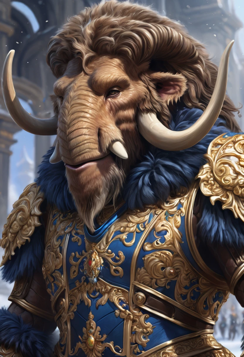 A Humanoid Creature That Looks Like A Cross Between A Woolly Mammoth And A Dragon. Wearing A Very Nice Outfit Designed For A Prince. Official Art, Award Winning Digital Painting, Digital Illustration, Extreme Detail, 4k, Ultra Hd, Rococo, Polished, Intricate, Realistic Fantasy Art, Sharp Focus, Concept Art, Art By Wlop, Artgerm, (2d Vector Illustration)
