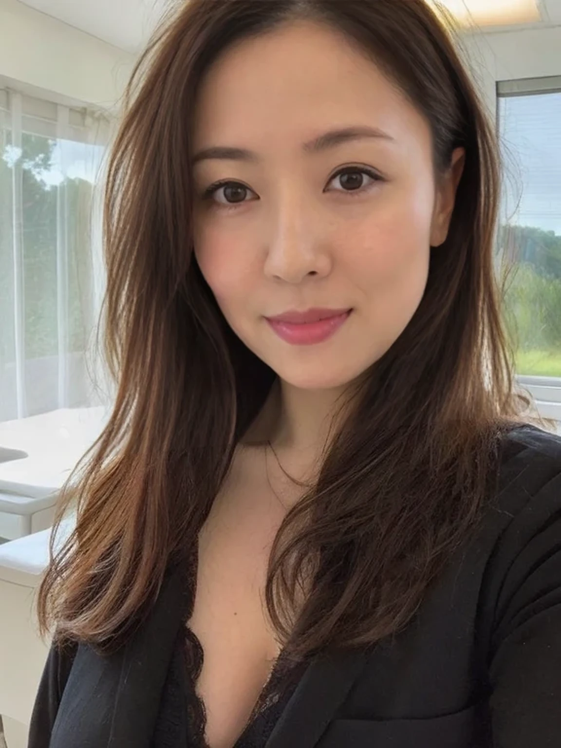 (((face portrait))), RAW, analog, Nikon Z 85mm,((best quality)), ((masterpiece)), ((realistic)), vintage image, sharp focus, high detail, photorealistic, realistic, beautiful, extremely detailed, photo_\(ultra\, 8k uhd, SEMI-SILHOUETTE light,god rays, highres, gorgeous japanese woman, 40 year old, (long black straight hair), brown eyes, 40 year old body, perfect physique, perfect waist, big hips, big ass, huge natural breasts,