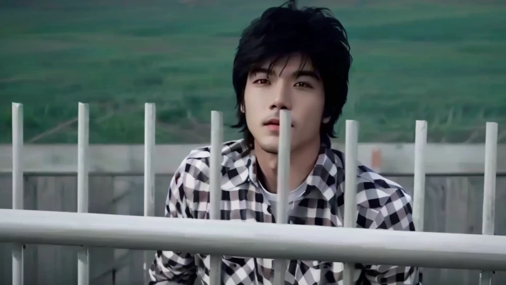 A man in a plaid shirt standing behind a fence, still from a music video, youtube video screenshot, high resolution, screenshot from a movie, High definition, music video, UHD, High quality, ultra sharp image, photo realistic 