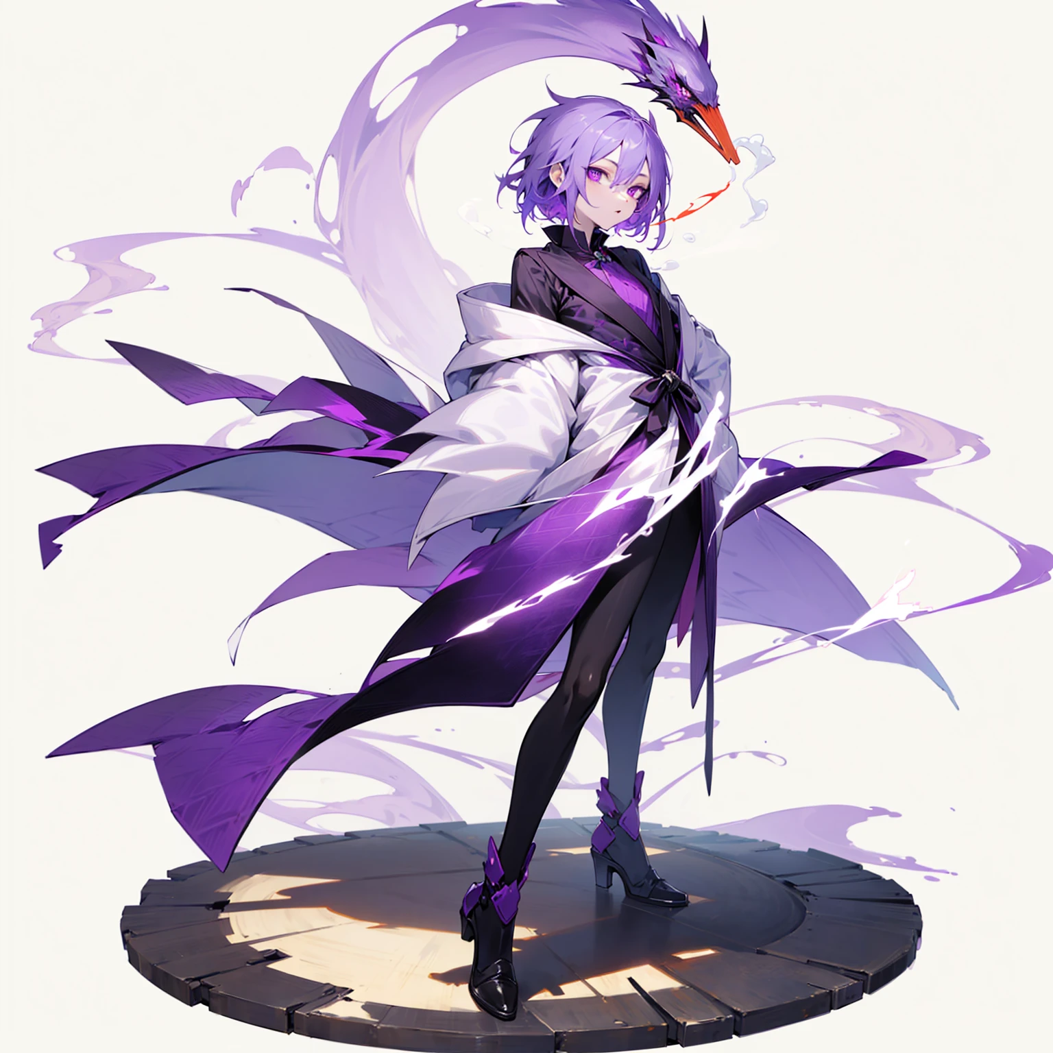 (Random evolusion), Crane mixed with human body, full body version, (purple colour skins), There was smoke in his mouth, (purple eyes), Grassroots, no background , (girls)