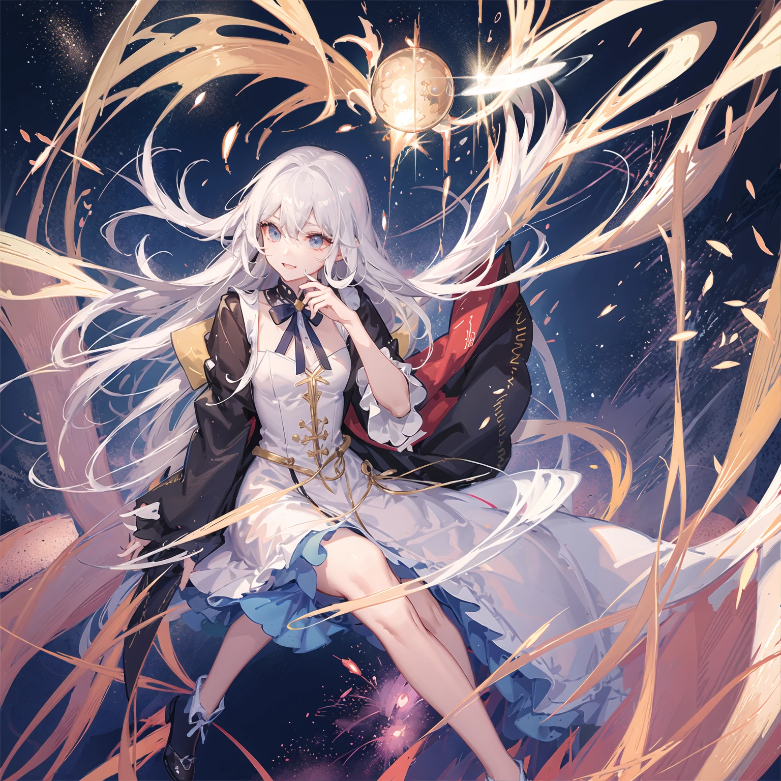 ((Magical girl)), ((绚烂of星空背景)), ((Extremely detailed)), ((Best Illustration)), ((movie lighting)), Dynamic angle, 漂浮of, Meticulous attention to detail, (flash:1.2), (spark:1.2), (shine:1.2), of, (:1.1), (sketch:1.1), (最好of品質), (masterpiece:1.2), (Anime style), (独自of), 美丽细致of脸庞, (可爱of脸孔:1.3), (big eyes:1.3), 五颜六色of头发, (long hair:1.2), (漂浮of hair:1.2), (Magical girl outfit), Detailed clothing, (闪闪发光of魔杖:1.3), (Magical Effect:1.3), (floating long dress:1.2), (可爱of靴子:1.1), (Transparent fabric:1.1), (Flash:1.2), (glow:1.2), (radiation:1.2), (Flash:1.2), (Dazzle:1.2)