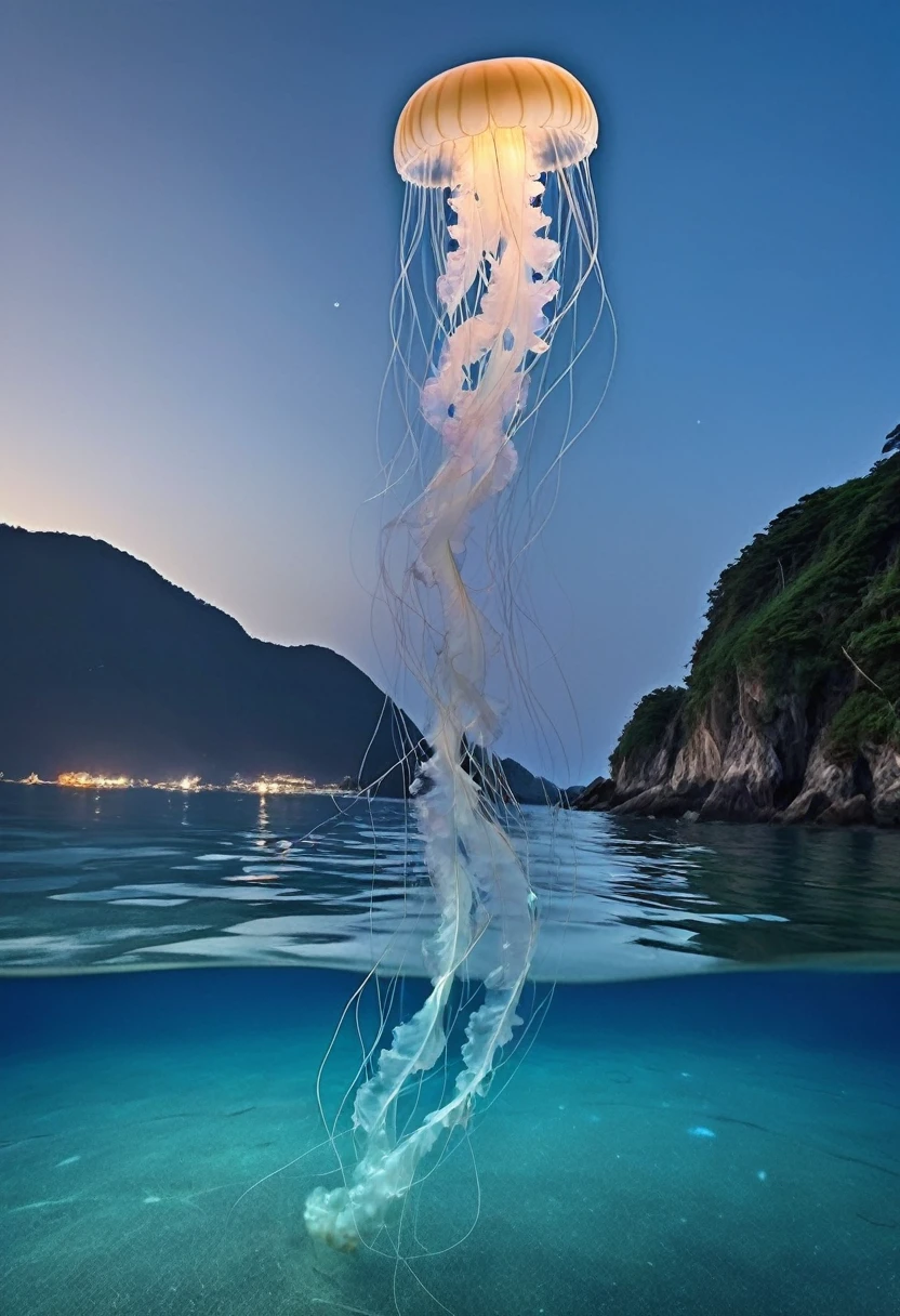 In the deep blue sea、Countless moon jellyfish drifting silently。The transparent, translucent body is a pale blue color.、The sunlight shining through the water gives it a soft glow.。Each jellyfish has a detailed pattern on its rounded cap.、As delicate and elegant as silk。The tentacles are long and thin、It moves slowly, swaying in the gentle current of the water.。
A swarm of jellyfish、Mysterious and beautiful, like a scene from a dream.、The overall silence and harmonious movement give the observer a deep sense of peace.。Light diffuses through the seawater、Illuminating the transparent body of the jellyfish、Each one has its own unique brilliance.、It's like a living work of art created by nature.。
Countless moon jellyfish sway in the sea.、Like a star floating in the starry sky々It is spread like。Their graceful movements and the reflection of light create a beautiful landscape.、It beautifully expresses the silence and mystery that pervades the ocean.。”