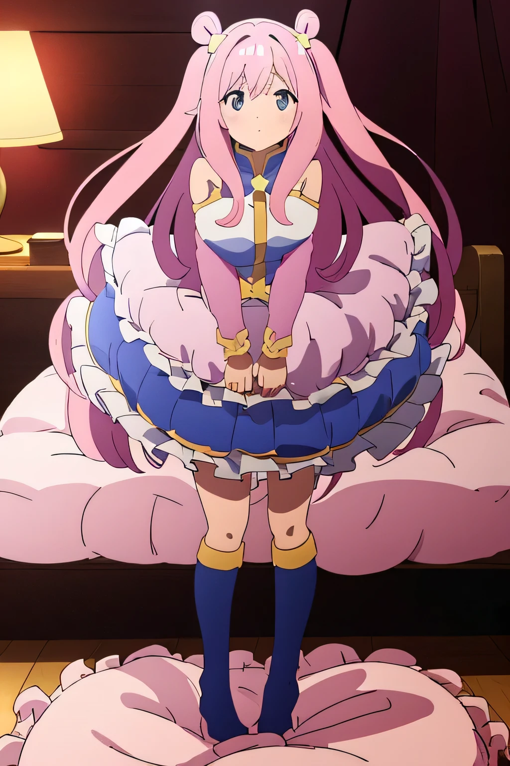 (best quality， masterpiece) , details, (Light and shadow oxtail) , Cute girl posing on pillow ，Pillow, Upholstered，Soft pillow，（Pillow），The love surrounding the protagonist，steam，(Luxury Pillow），（Gorgeous pattern pillow），luxurious pillow, standing,（Love around the protagonist），（pillow）, long hair, frilled pillow , ((pink pillow))  , 1 pillow, standing on a top of pillow, on pillow, big pillow, fluffy pillow, pillow damage, stomping pillow, stonping, pillow on floor, stepping on pillow, posing on top pillow, full body, pillow on floor, hatsune (princess connect)