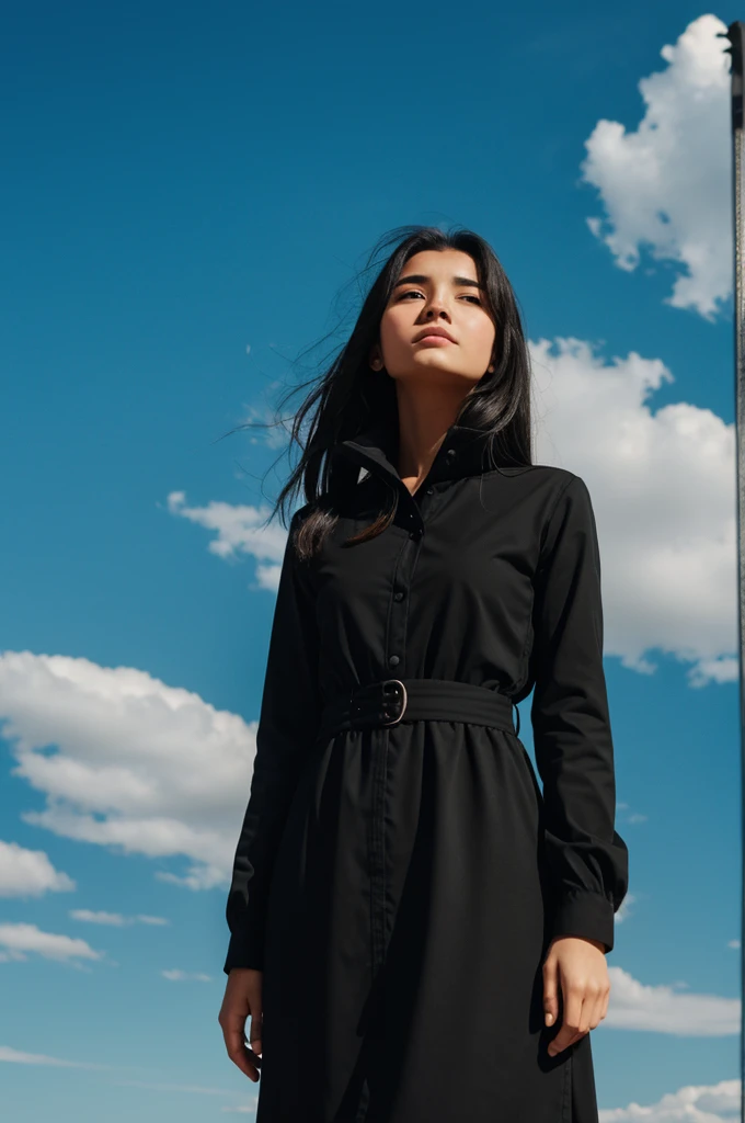 Girl in black looking at the sky