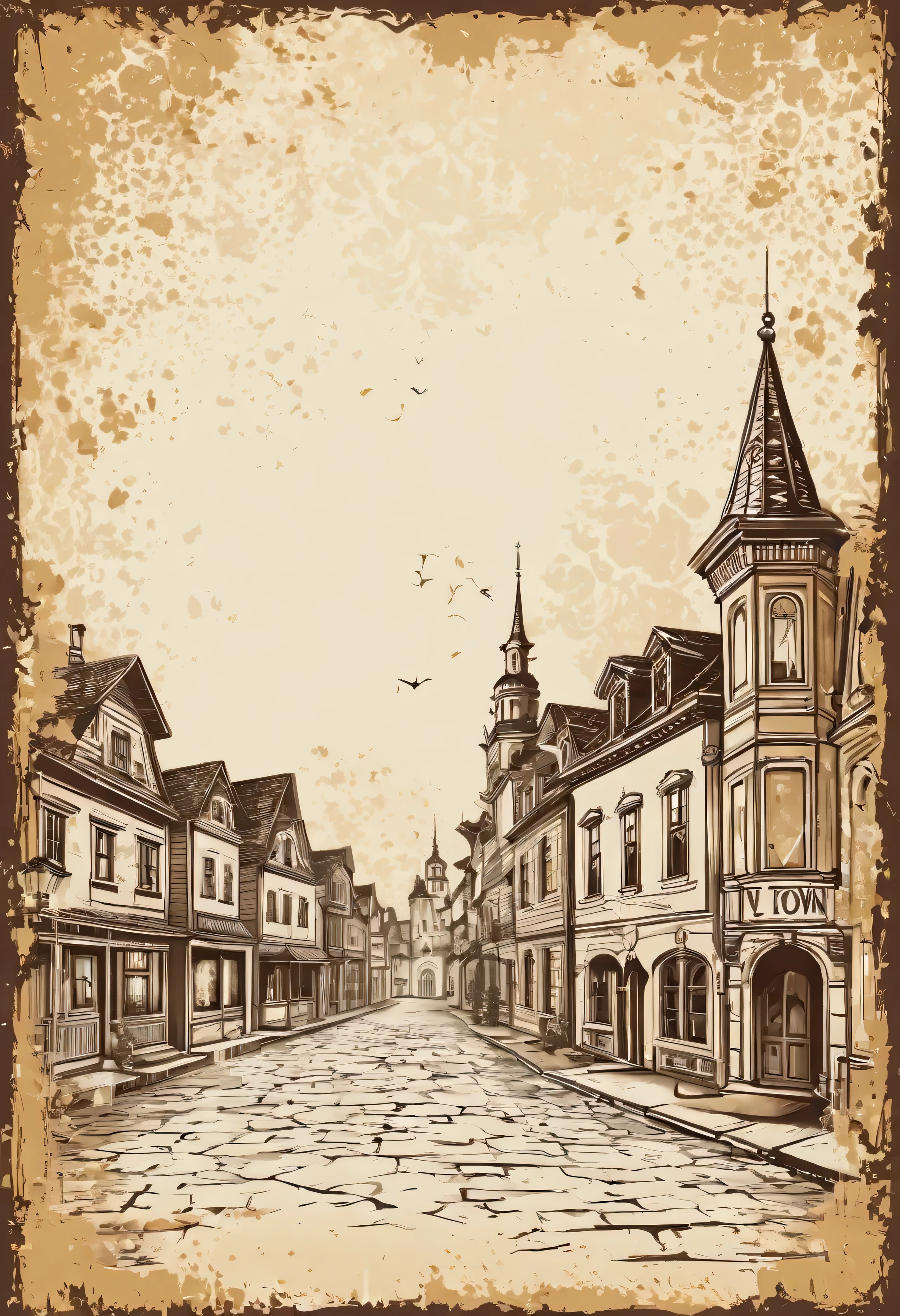 Shabby vintage themed old town paper vector