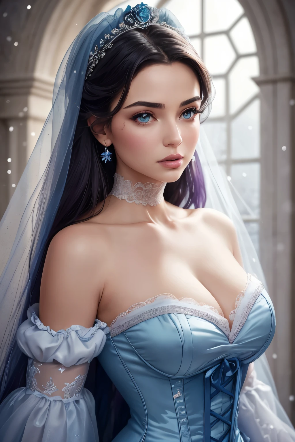 emily, corpse bride at 18 years old nude at the castle, pubic hair, blue hair, bridal diadem