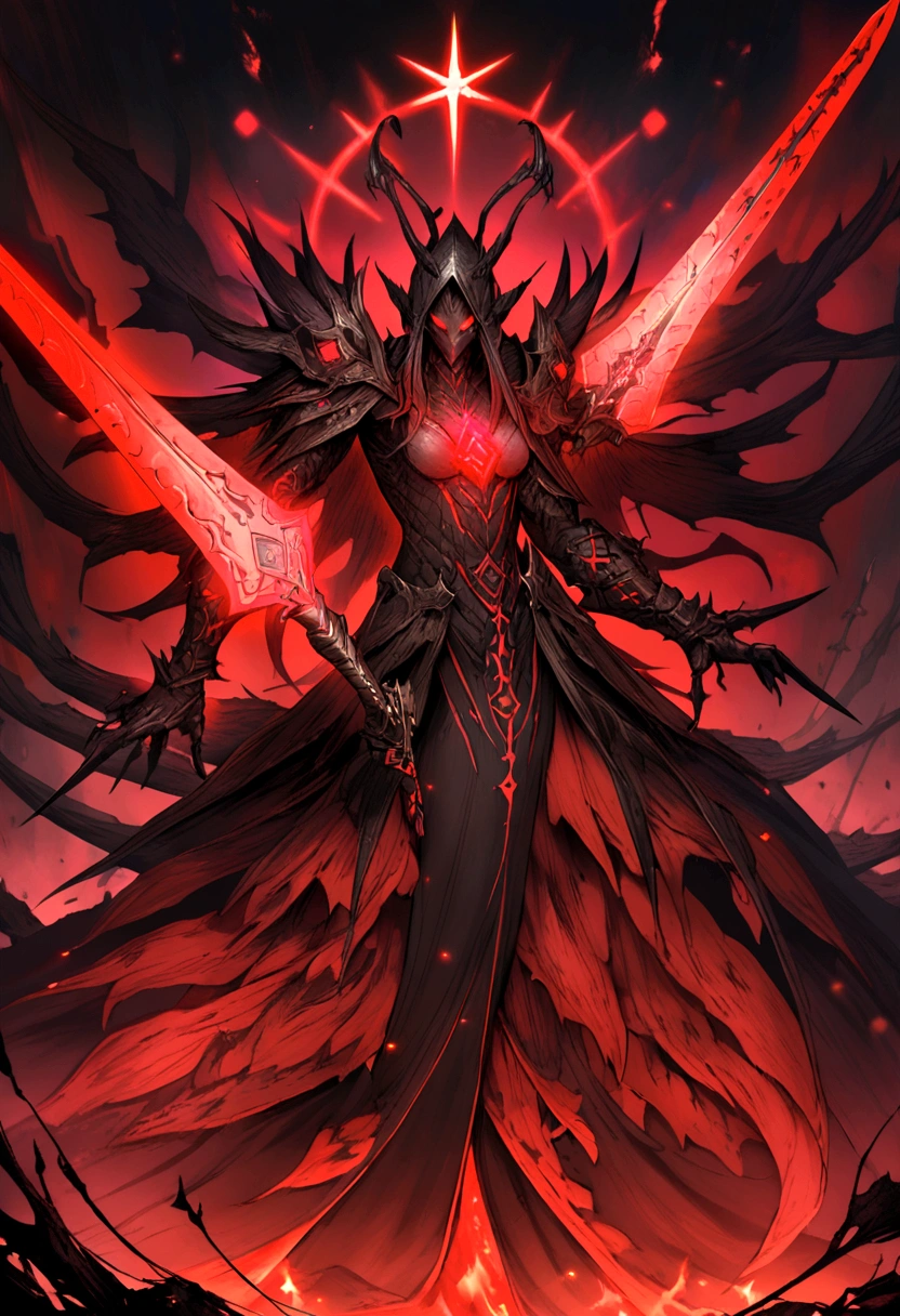 A large legendary sword with demonic details., Black blade, Red glowing rune,Fantasy Sword.