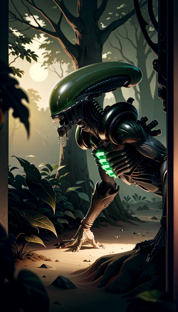 (cowboy shot),  sfw, (masterpiece), (best quality:1.0), (ultra highres:1.0), detailed eyes
BREAK
xeno, monster, sharp teeth, science fiction, quadra ped, tail, down on all fours, dog like, symmetrical, sharp teeth, facing viewer, upper body
green blood, acid
BREAK
(forest, moonlight, gorgeous view)