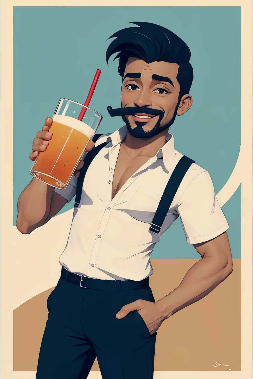 cartoon of man with drink in hand
