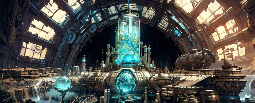 Clear light and dark,crystal,steampunk,culture tank,Power Reactor,4K,8K,Highest quality
