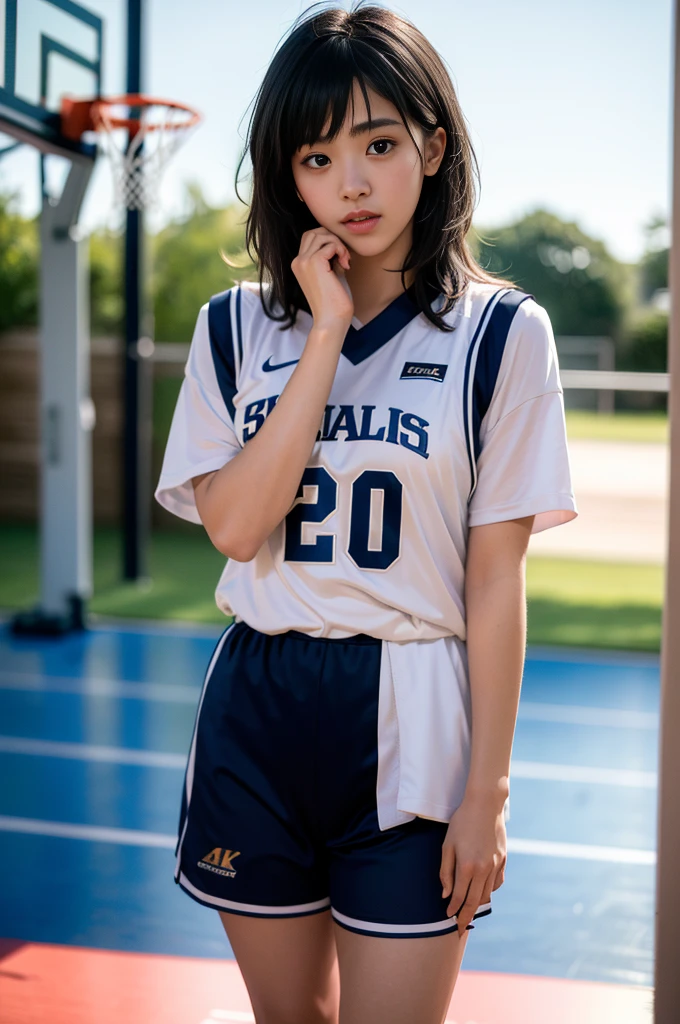 (8k, best quality, masterpiece:1.2), (realistic, photo-realistic:1.37), ultra-detailed,best quality, ultra high res, professional lighting, photon mapping, radiosity, physically-based rendering, cinematic lighting, basketball court,depth of field, sharp focus,sunbeam, good composition,(bokeh:1.2) 1girl,solo,(full body), (closed mouth),beautiful detailed eyes, pose, narrow waist,basketball uniform, black hair,messy hair,long hair floating in wind,(ulzzang-6500:1.2)
mix4, hiqcgbody