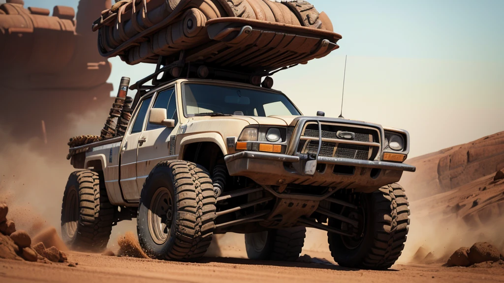 A powerful off-roader in the style of Mad Max
