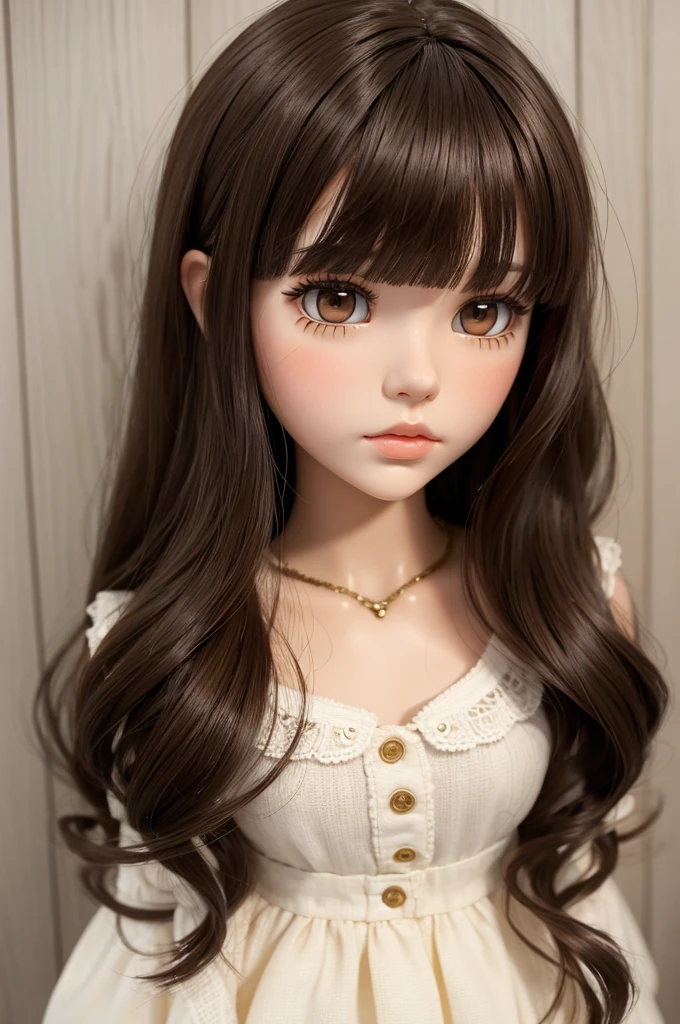 Blythe doll com pele escura, curtain bangs and dark brown eyes