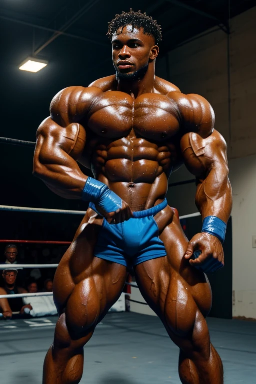2 sexy African American twinks with semi-short hair and lots of body hair, super strong with a lot of muscle., completely naked, they practice boxing very rough, fight, sweaty bodies, sin nade ropa, Homosexual, erotic.