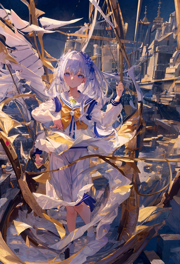 Unbelievably absurd, (Very detailed: 1.3), 8K, (masterpiece), (Highest quality: 1.4), (Ultra-high resolution: 1.2), (RAW Photos: 1.2), Very detailed背景, (ユニティ 8K 壁紙), Nogizaka Anime Girls,Transparency、Cute gestures、Narrow waist、Slim figure、Ruffled shirt、Sailor suit