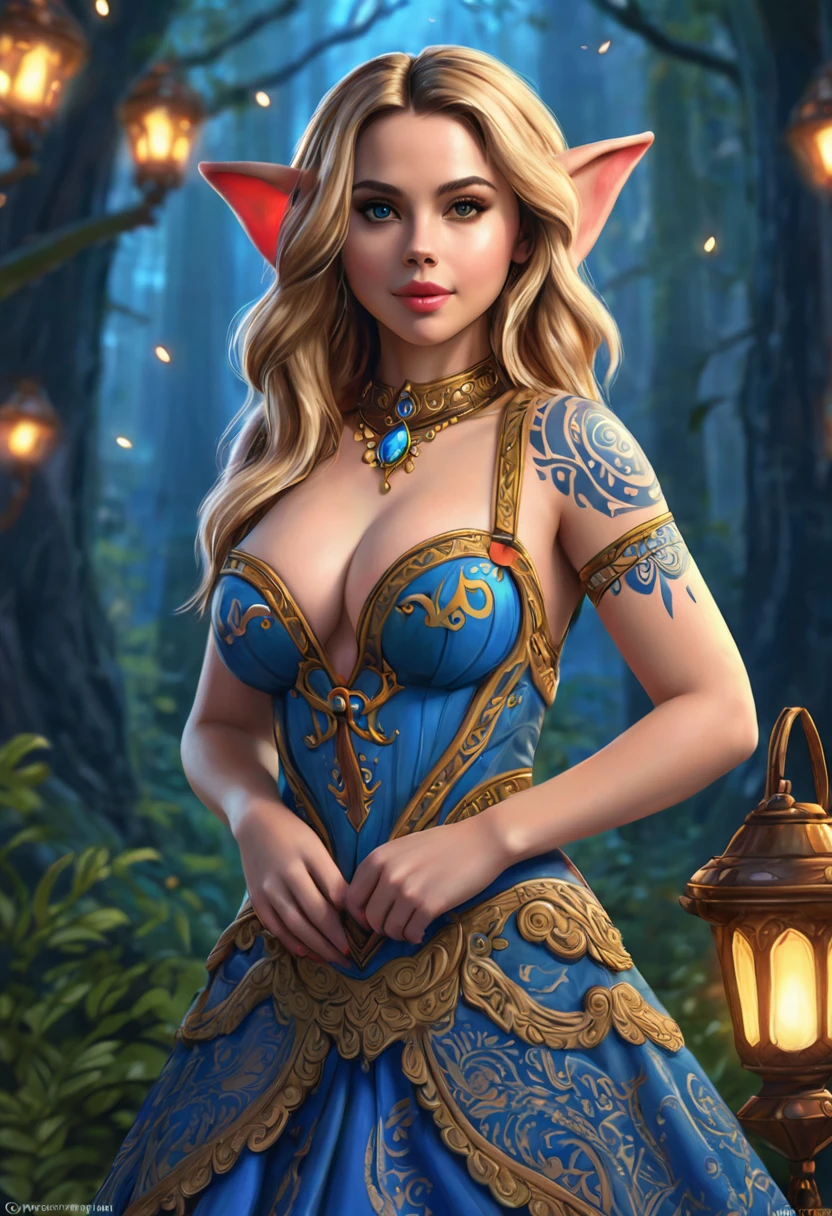 Colored pencil sketch. the overall theme and style should feel like. a hybrid of fairytale and Science Fiction. extremely beautiful model, 20 years old female, long blonde hair,. realistic, perky breasts, cleavage,, renaissance era dress. Wide Smile, Eyes Detailed & Wide, sexy Pose. Ultra HD, Rococo-Inspired Fantasy Art With Intricate Details. Cute, Charming Expression, Alluring-Gaze, looking at viewer Beautiful Eyes, An-Ideal-Figure. Large Youthful Well-Shaped-Breasts, Attractive ass showcased. Massive-Round-Bosom, Décolletage. slim waist, fit body, full lipsWarm lights , woman in a dreamy forest at night, with fluffy hair, delicate face, realistic, real, slim, large aperture, sexy shots, attractive poses,Stunnin gly beautiful merge of Scarlett Johanson. Alison Brie, Selena Gomez. symmetrical face, photorealistic, photography, path tracing, specular lighting, volumetric face light, path traced hairmaximum quality{(masutepiece) (8K High Resolution) (top-quality) In the style of breath of the wild.
Create an illustrated, hand-drawn, full-color masterpiece with warm lighting and shadows. Incorporate graphite shading, stencil marks, and airbrushed acrylic paint in the style of "Breath of the Wild." The image should feature a beautiful goblin woman with a humanoid, furry appearance and large ears shaped like those of an elephant. She has red skin, bright eyes, luscious thick fleshy lips, and a wide smile. Depict her with a perfect, symmetrical face and a curvy hourglass figure with . Her face, neck, and arms are covered in intricate blue tattoos, adding a mythic beauty to her. She is wearing a long, flowing, lacey dress with a high neck and long billowing skirts. The background should be detailed and sharp, adding to the overall high-resolution, best quality, and detailed art piece. Olivia Munn