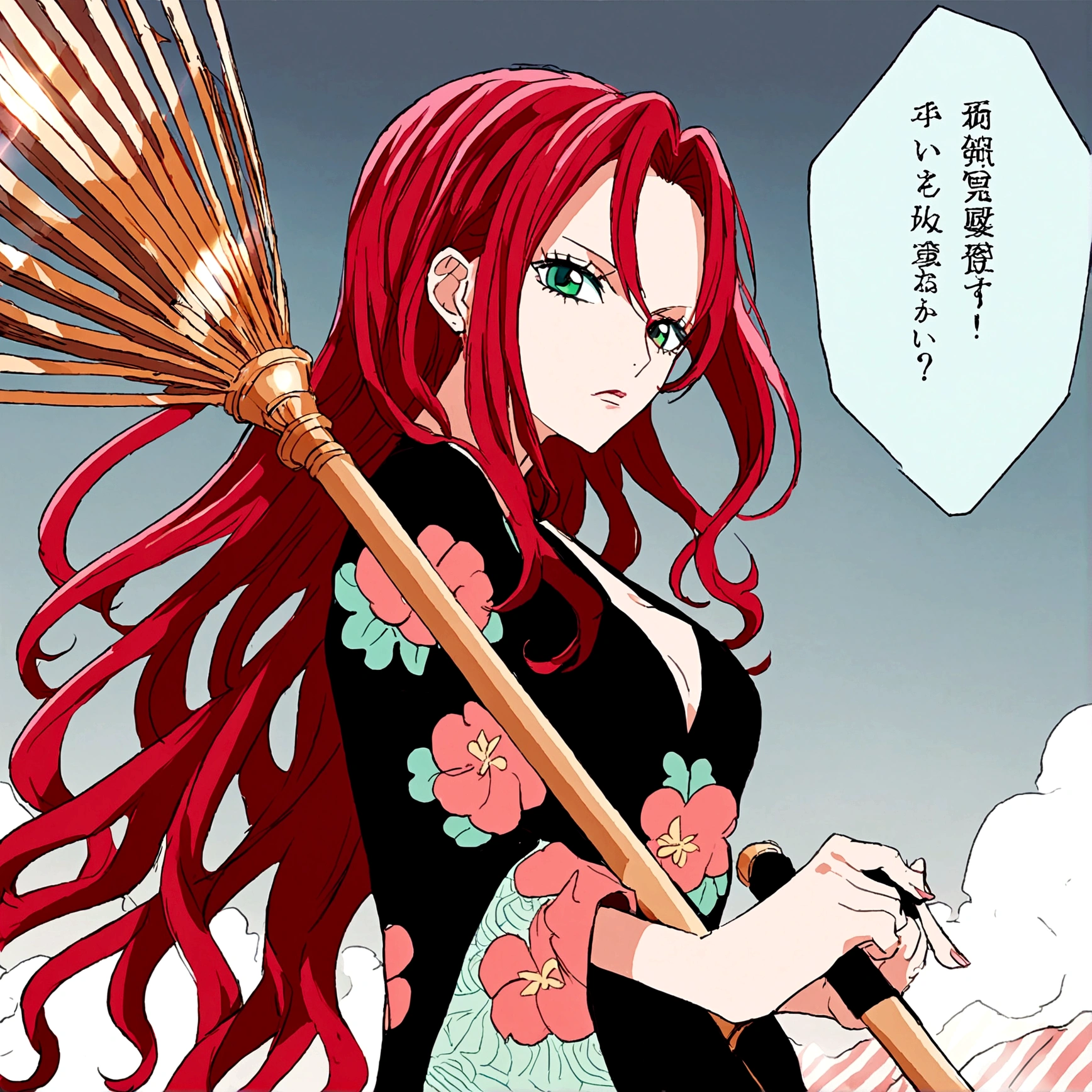 1 girl, lighting perfeita, long red hair, greeneyes, lighting, face detailed, shining skin, simple background, best qualityer, anime styling, Estilo One Piece, pretty, fully body, short dress, without bangs, One piece